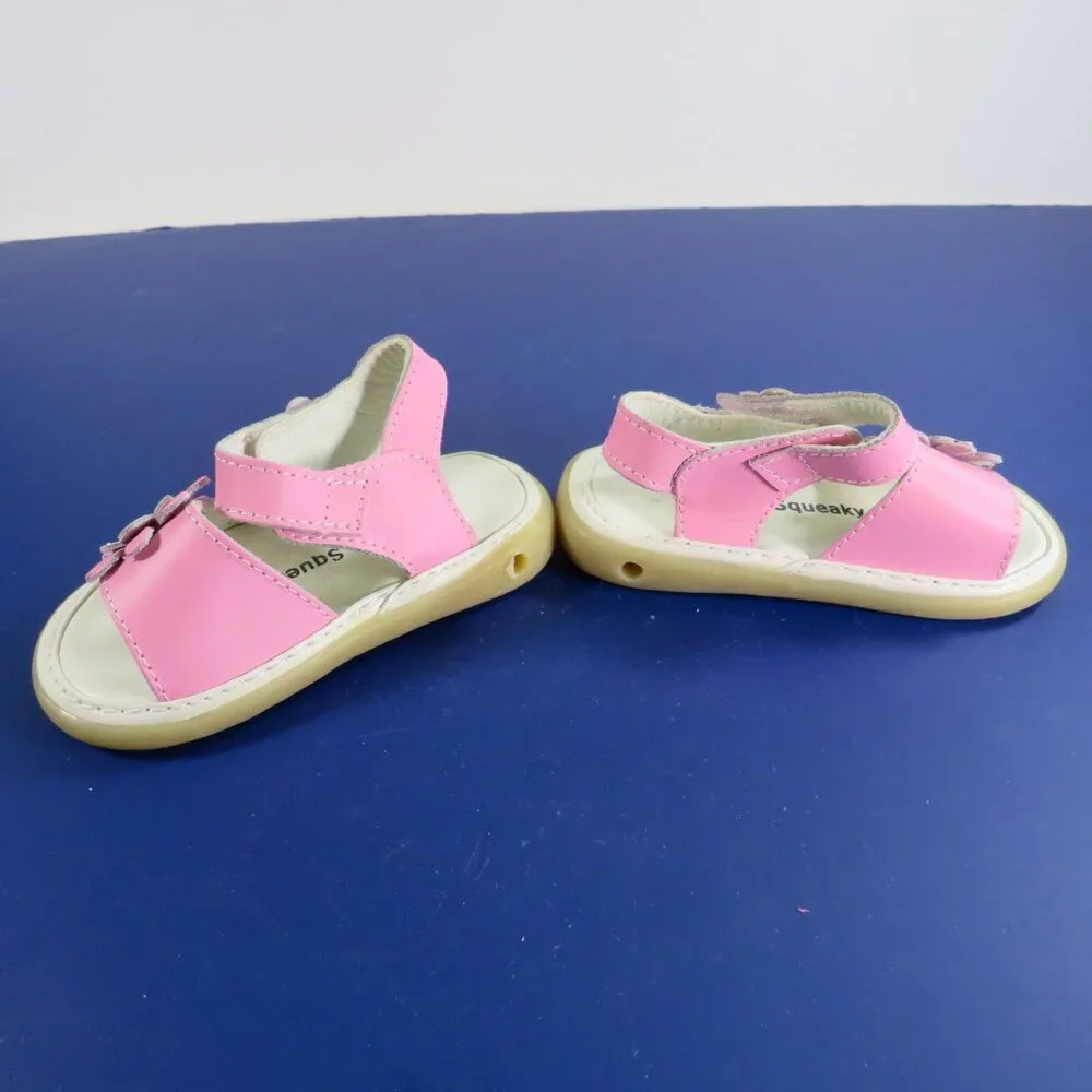Pink Floral Daisy Faux Leather Sandals (Uniquely Squeaky) Size 19